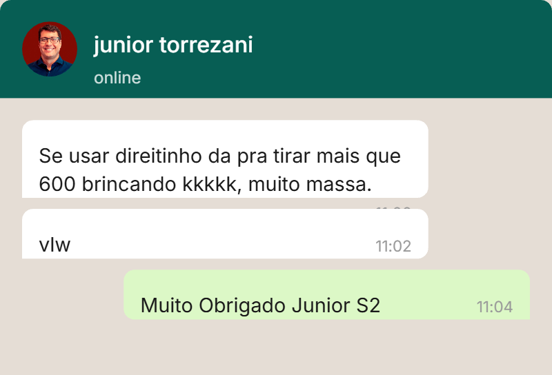 Mensagem de Junior: se usar direitinho dá pra tirar mais que 600 brincando.